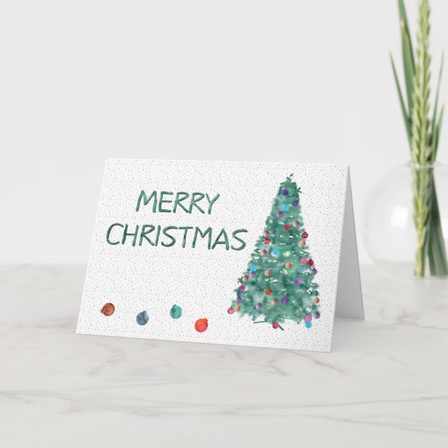 Cartão De Festividades Árvore de Aquarela Feliz Natal (Frente)