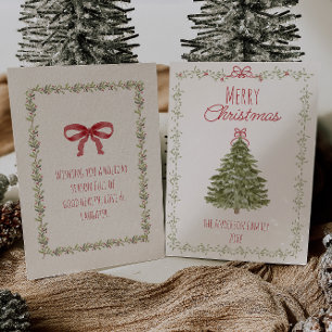 Cartão De Festividades Árvore de Arco de Natal Verde com Aquarela sem Fot