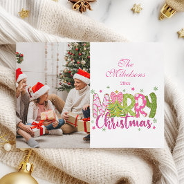 Cartão De Festividades Árvore de Arcos Verde Rosa Feliz Feliz Natal