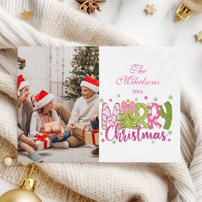 Cartão De Festividades Árvore de Arcos Verde Rosa Feliz Feliz Natal (Criador carregado)