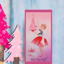 Cartão De Festividades Árvore de decoração da Vintage Felry Christmas Gir