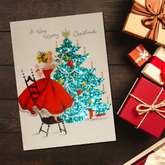Cartão De Festividades Árvore de decoração de natais vintages