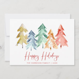 Cartão De Festividades Árvore de Feriados Feliz Aquarelas Mínimas Moder