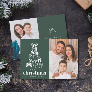 Cartão De Festividades Árvore de Fita Verde Festiva 2 Fotos Natal