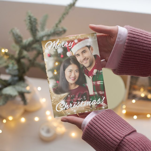 Cartão De Festividades Árvore de Fotografias Elegante 1 Dourada Estrela d (Criador carregado)