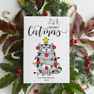 Cartão De Festividades Árvore de Gato Divertida Amante de Animais Feliz N