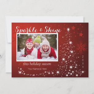 Cartão De Festividades Árvore de luzes brancas com quatro fotos