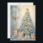 Cartão De Festividades Árvore de natais vintages apresenta Dourado azul<br><div class="desc">Ouro vintage elegante,  árvore de Natal azul e branca e apresenta cartão de saudação. Personalizado no verso com sua mensagem e seu nome. Entre em contato comigo para obter assistência com sua personalização ou para solicitar outros produtos Zazzle correspondentes ou coordenadores.</div>