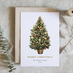 Cartão De Festividades Árvore de Natais vintages de Aquarela Feliz Natal