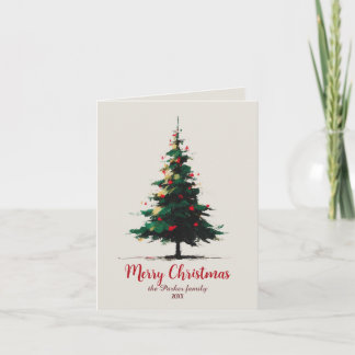 Cartão De Festividades Árvore de Natal Abstrata em Aquarela Artística