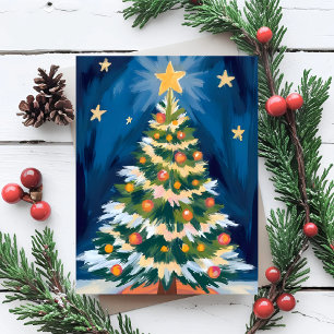 Cartão De Festividades Árvore de Natal Alegre Aquarela