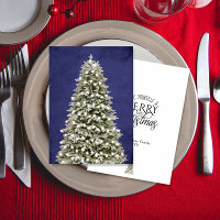 Árvore de Natal Alegre Pequena Aquarela Azul Naval