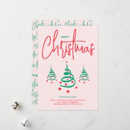 Cartão De Festividades Árvore de Natal Alegre Rosa Verde Elegante