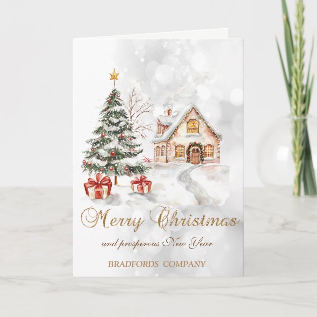 Cartão De Festividades Árvore de Natal Apresenta Empresa Bokeh House (Frente)