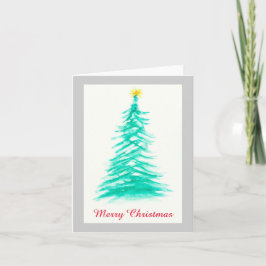 Cartão De Festividades Árvore de Natal Aquarela Evergreen Árvore