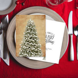 Cartão De Festividades Árvore de Natal Aquarela Feliz Parchment