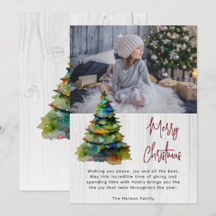 Cartão De Festividades Árvore de Natal Artística em Aquarela em Madeira F