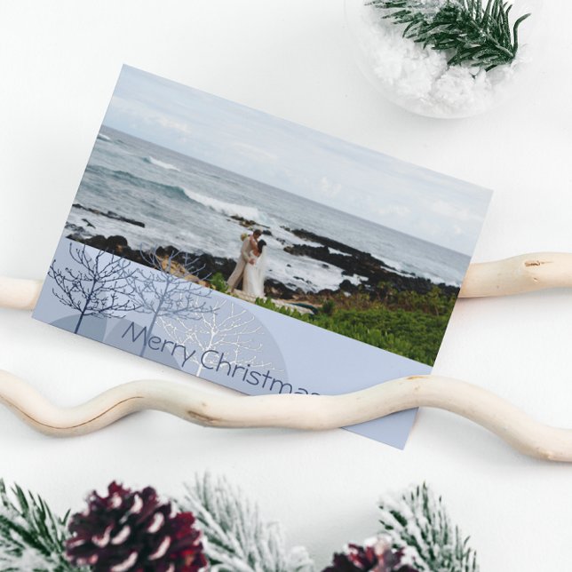 Cartão De Festividades Árvore de Natal Azul de 1rua ou qualquer foto (Criador carregado)