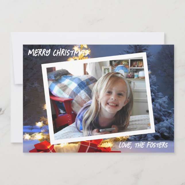 Cartão De Festividades Árvore de Natal Azul e Dourada Foto de Férias (Frente)