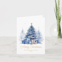 Árvore de Natal Azul Elegante Aquarela