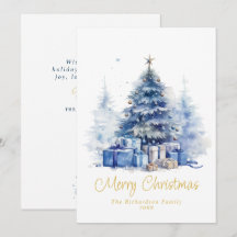 Árvore de Natal Azul Elegante Aquarela