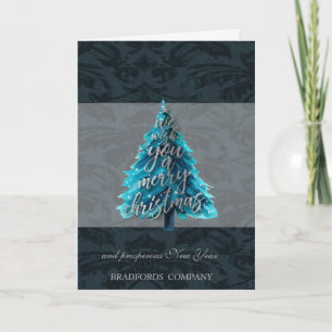 Cartão De Festividades Árvore de Natal Azul Prata Preto Elegante, Empresa