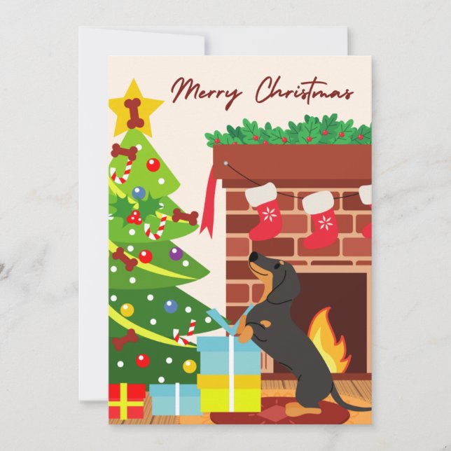 Cartão De Festividades Árvore de Natal Black Dachshund Biscoitos de Cacho (Frente)