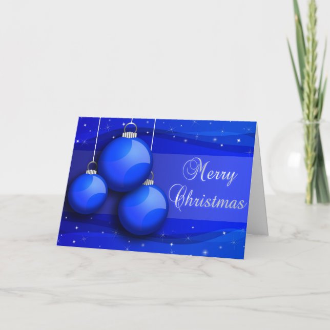 Cartão De Festividades Árvore de Natal Blue Baubles (Frente)