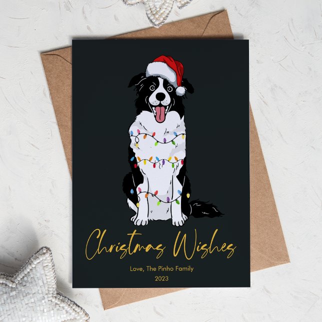 Cartão De Festividades Árvore de Natal Bonito Flat Border Collie (Criador carregado)