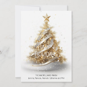 Cartão De Festividades Árvore de Natal branca de ouro elegante, feriados
