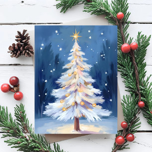 Cartão De Festividades Árvore de Natal Branca Inverno Neve