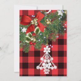 Cartão De Festividades Árvore de Natal Branca Personalizada Xadrez de Búf