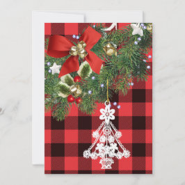 Cartão De Festividades Árvore de Natal Branca Personalizada Xadrez de Búf
