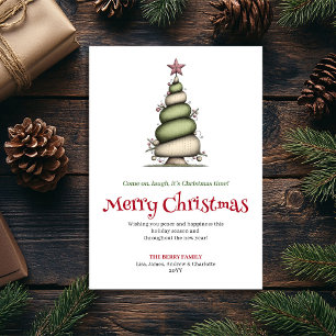 Cartão De Festividades Árvore de Natal Brilhante e Excêntrica Aquarela Sa