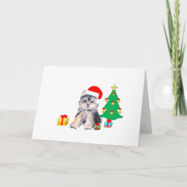 Cartão De Festividades Árvore de Natal, cachorro Yorkshire e presentes