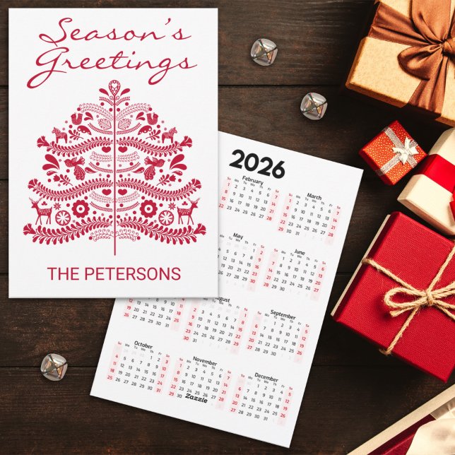 Cartão De Festividades Árvore de Natal Calendário da Arte Popular Escandi (Criador carregado)