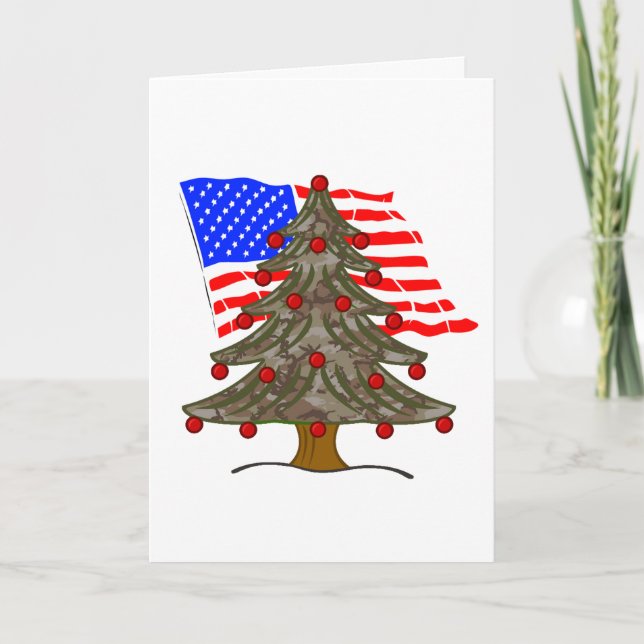 Cartão De Festividades Árvore de Natal Camo com Bandeira Americana (Frente)