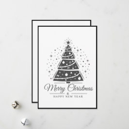 Cartão De Festividades Árvore de Natal Chic Elegante Preto e Branco