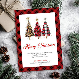 Cartão De Festividades Árvore de Natal Chic Leopardo Aquarela Férias