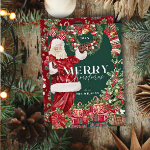 Cartão De Festividades Árvore de Natal Claus Clássica Verde