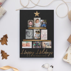 Cartão De Festividades Árvore de Natal Colagem de Fotos da Família Revisã