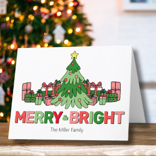 Cartão De Festividades Árvore de Natal Colorida Alegre e Brilhante