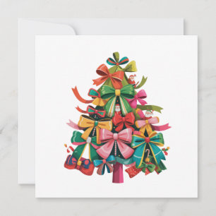 Cartão De Festividades Árvore de Natal Colorida Coquette Preppy Rosa Nata