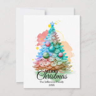 Cartão De Festividades Árvore de Natal Colorida de Aquarela