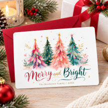 Árvore de Natal Colorida em Aquarela Alegre e Bril