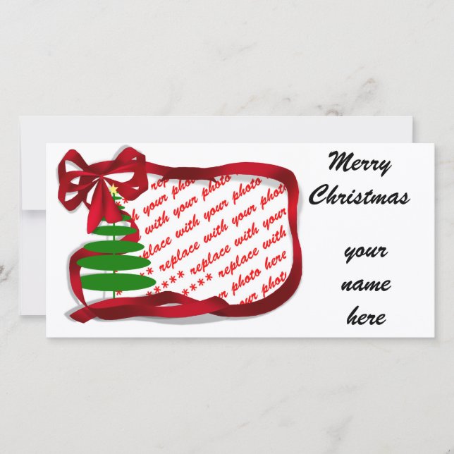 Cartão De Festividades Árvore de Natal com Faixa Vermelha (Frente)