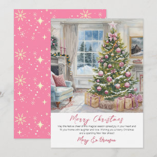 Cartão De Festividades Árvore de Natal com Letra Elegante em Aquarela sem