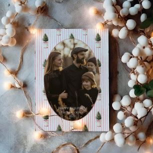Cartão De Festividades Árvore de Natal com Listras e Rubor na Foto