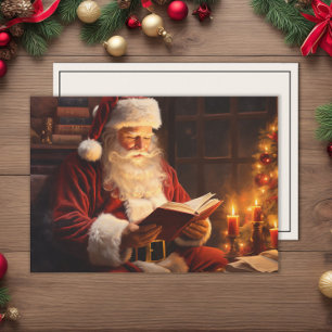 Cartão De Festividades Árvore de Natal com Luz de Velas do Papai Noel Nat