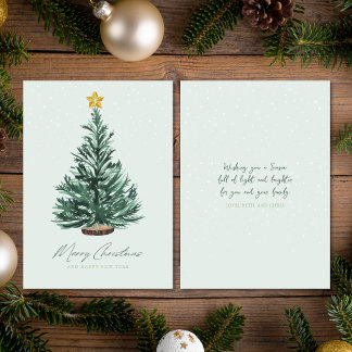 Cartão De Festividades Árvore de Natal com Pinceladas de Aquarela Não-Fot